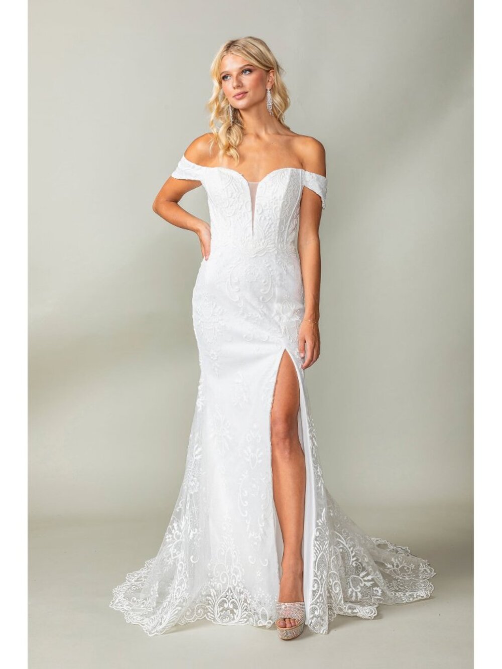 NEW OFF WHITE Lace Wedding Dress Floor Length With Train 0273